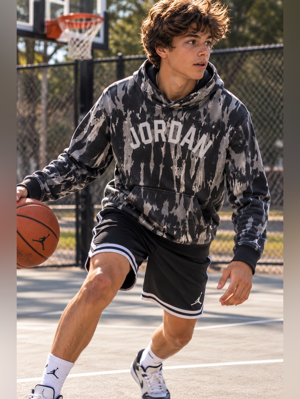 Vintage Jordan DNA Black & Gray Tie-Dye Hoodie